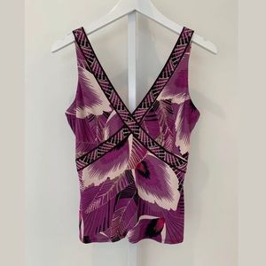 ELIE TAHARI BLACK PURPLE SILK FLORAL SLEEVELESS TOP SIZE SMALL